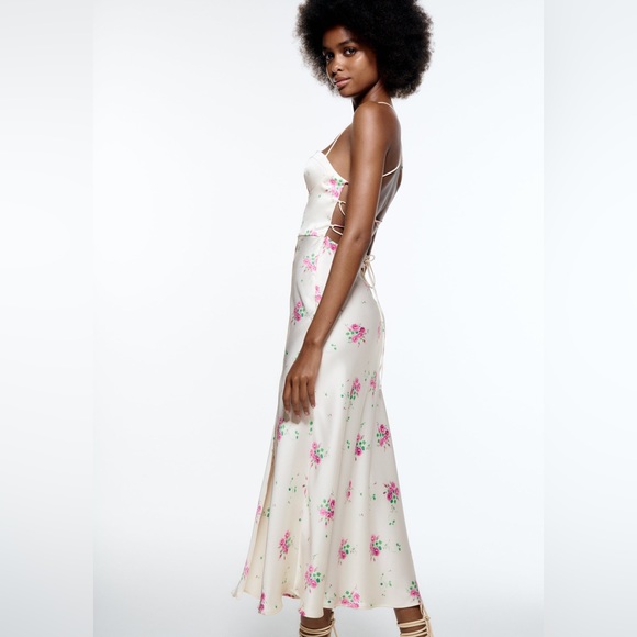 Satin Like Wedding Floral Boho Midi Dress - Picture 4 of 11